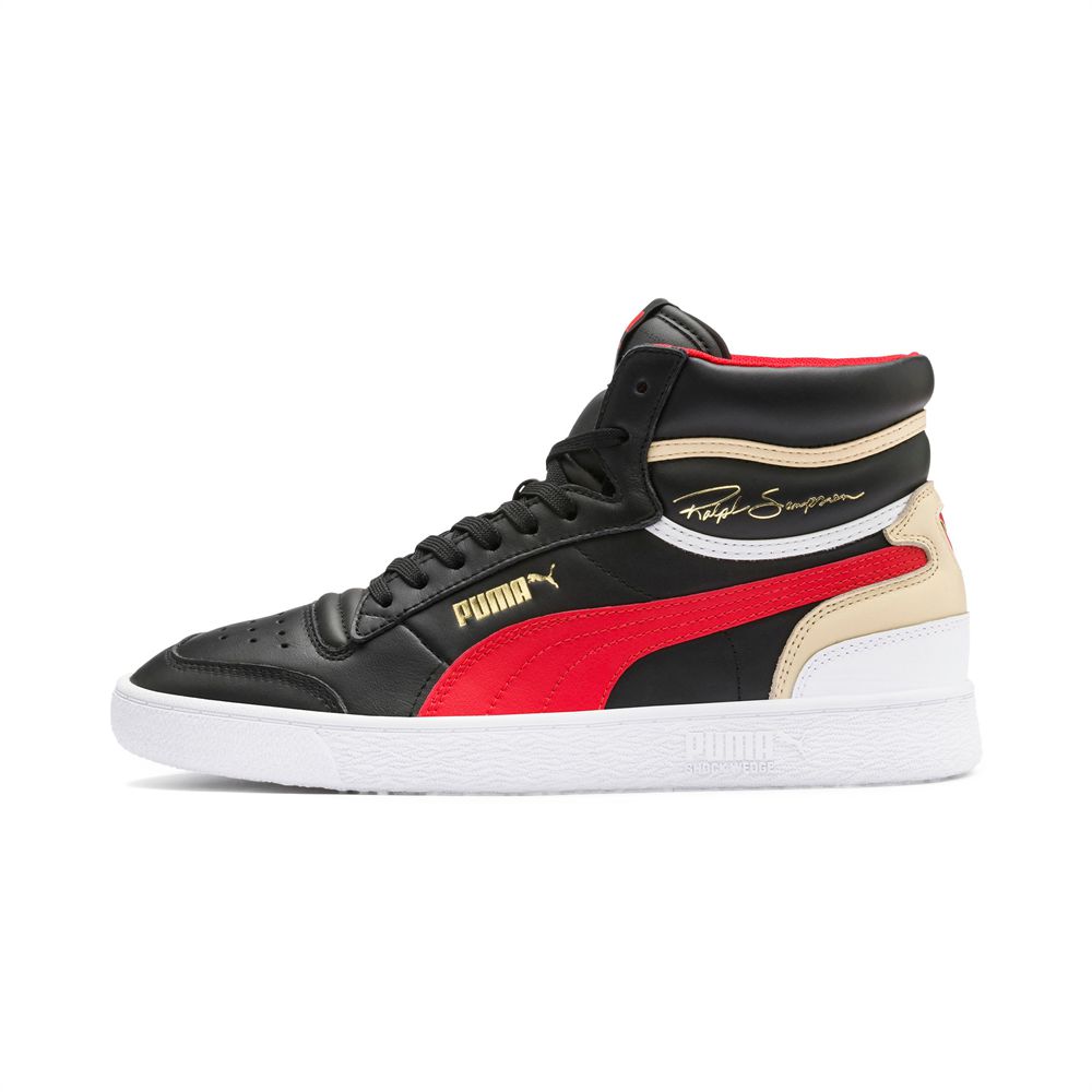 Puma Ralph Sampson Mid Cut Férfi Kosárlabda Cipő - Fekete/Piros/Fehér ( Hungary - XYKCH5647 )